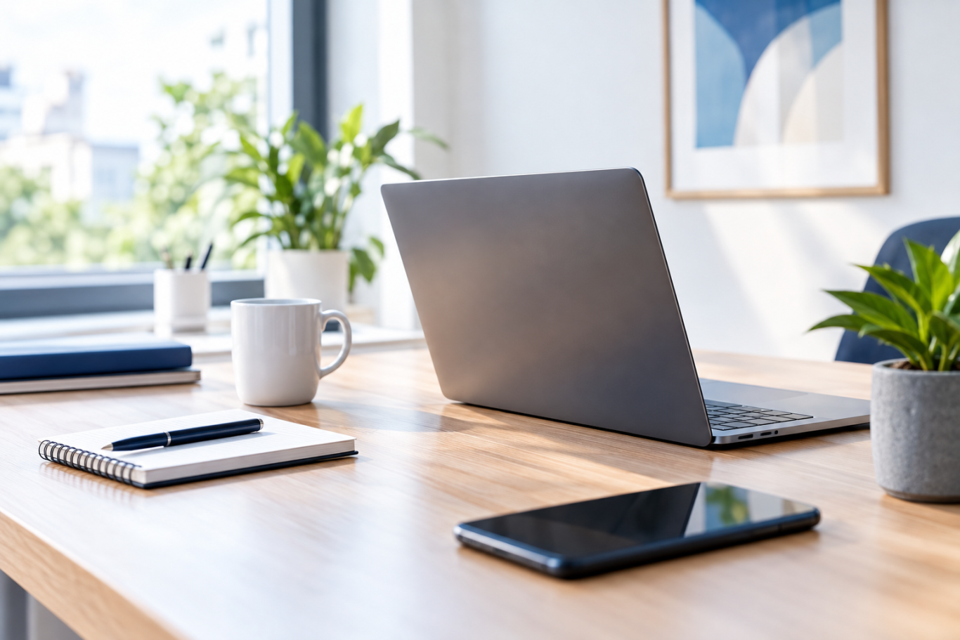 Laptop auf aufgeräumten Tisch